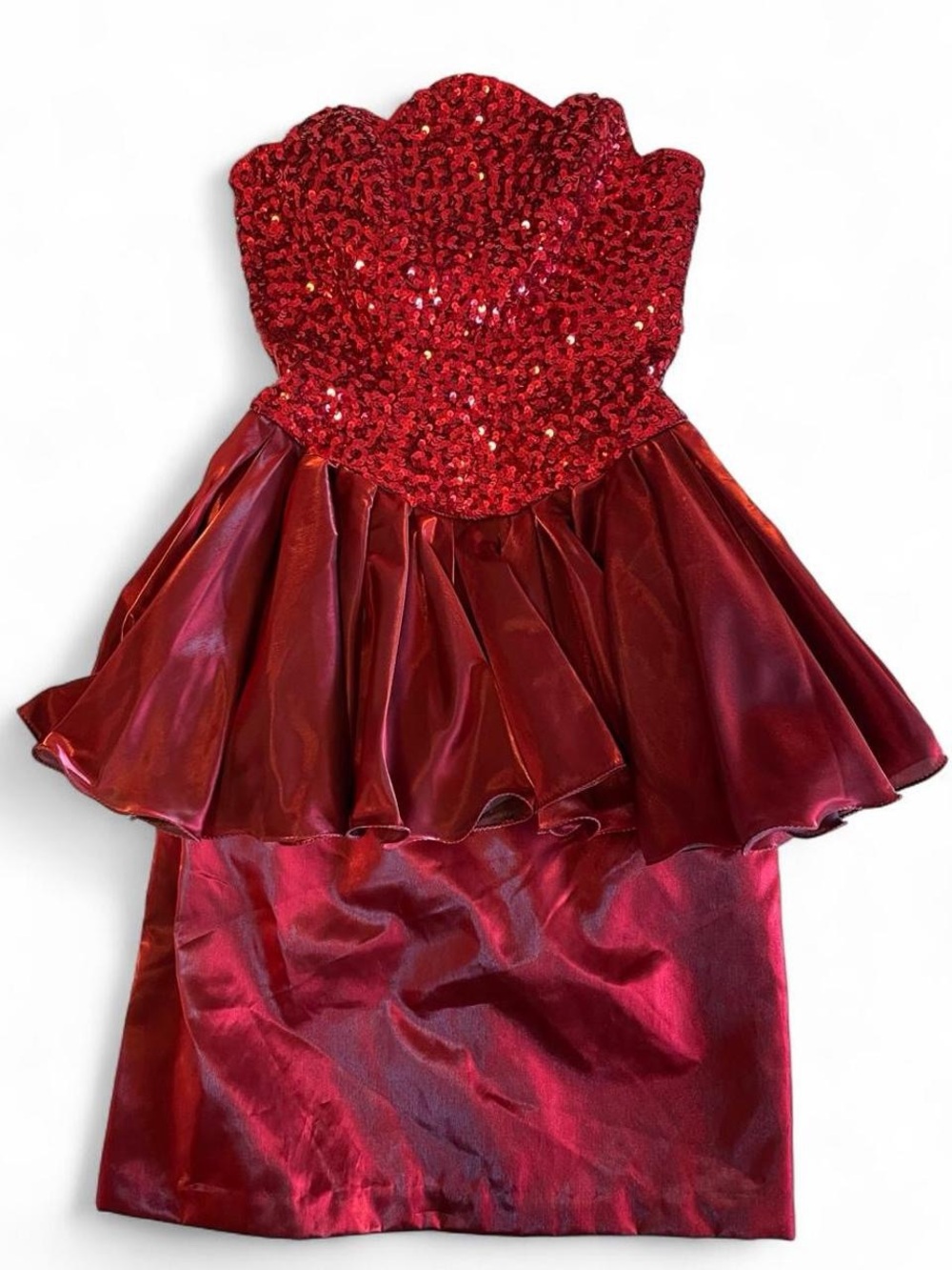 Mike Benet Red Sequined Scalloped Neckline Dress
